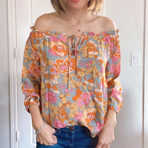 #21 Boho Floral Print Off Shoulder Blouse - Picture 10 of 15